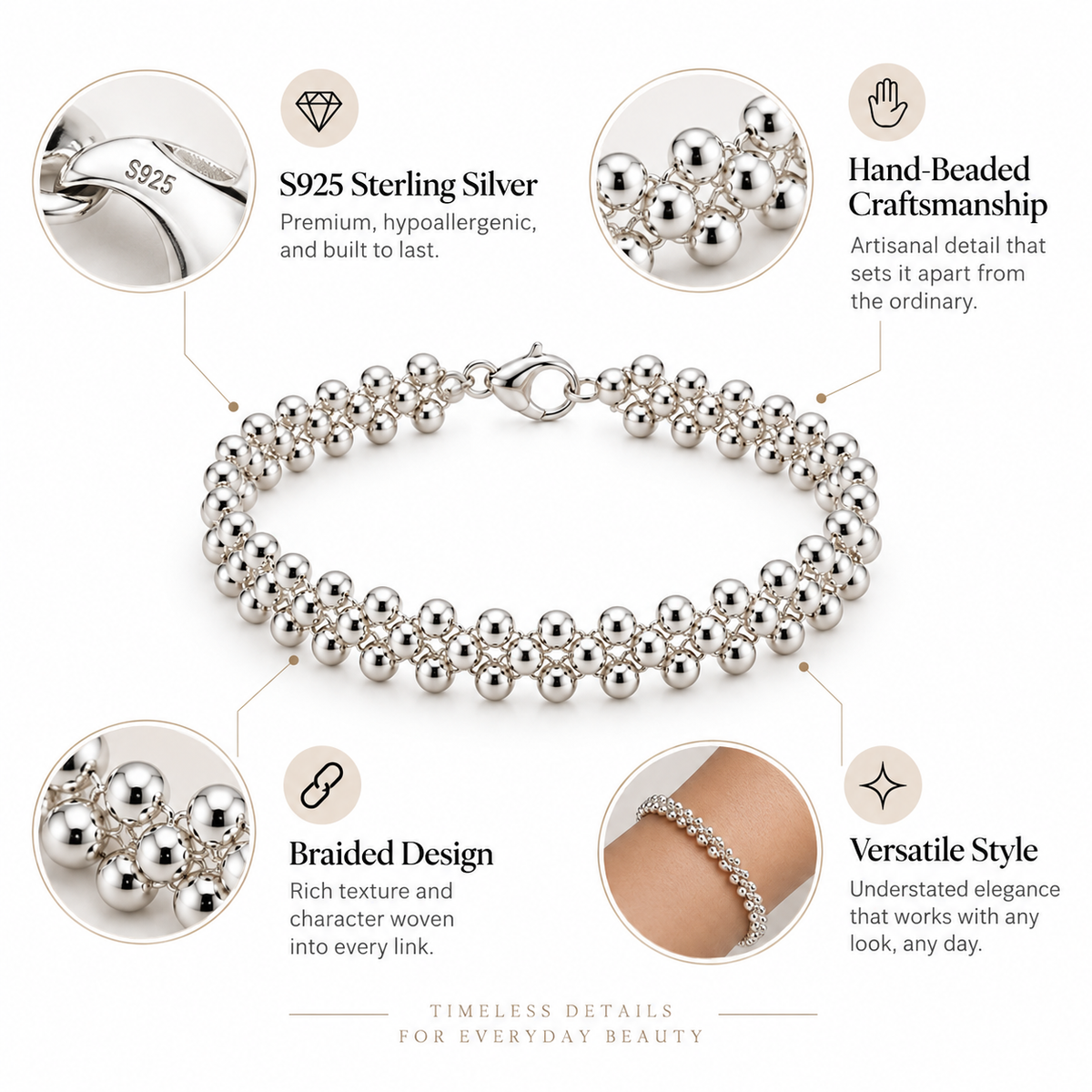 Nuba Hand-Beaded Sterling Silver Bracelet