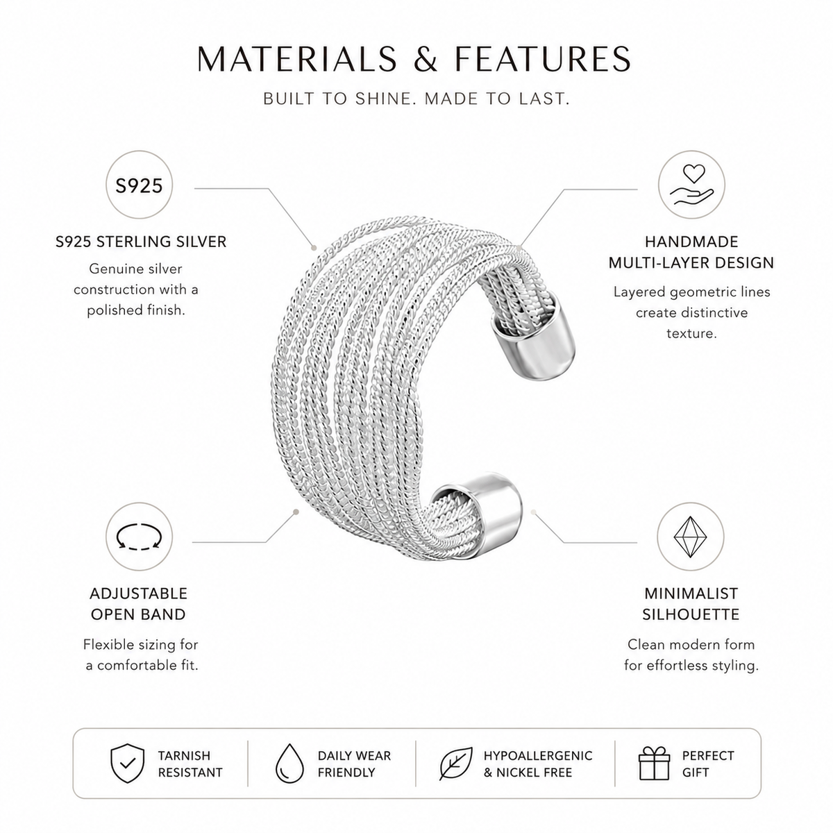 Nuba Multi-Layer Line Open Ring