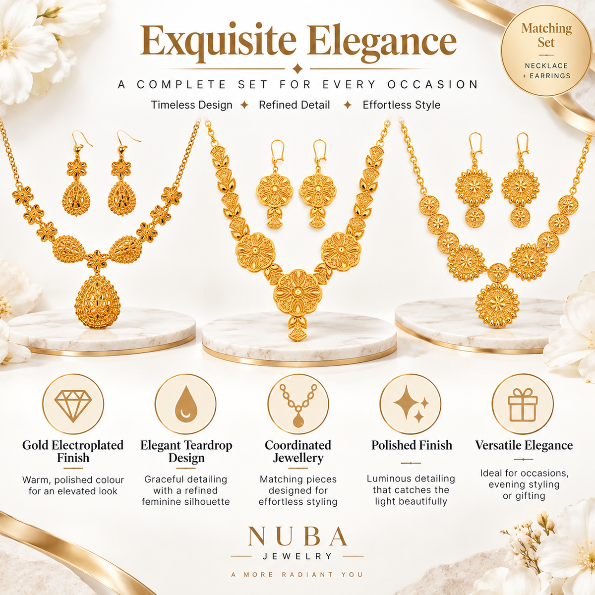 Nuba Gold Floral Jewelry Set