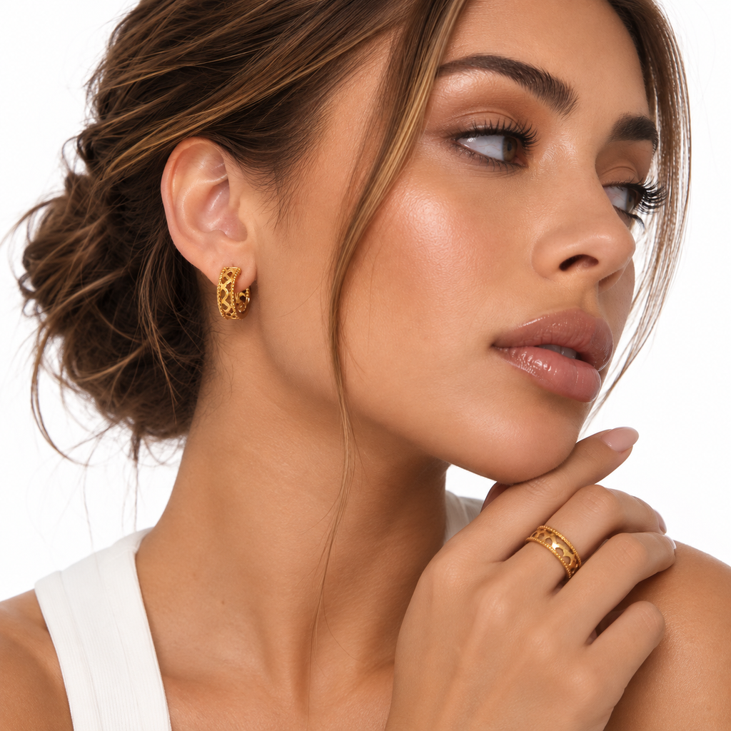 Nuba Lace Flower Gold Hoops