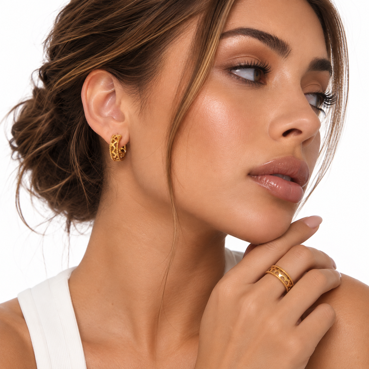 Nuba Lace Flower Gold Hoops