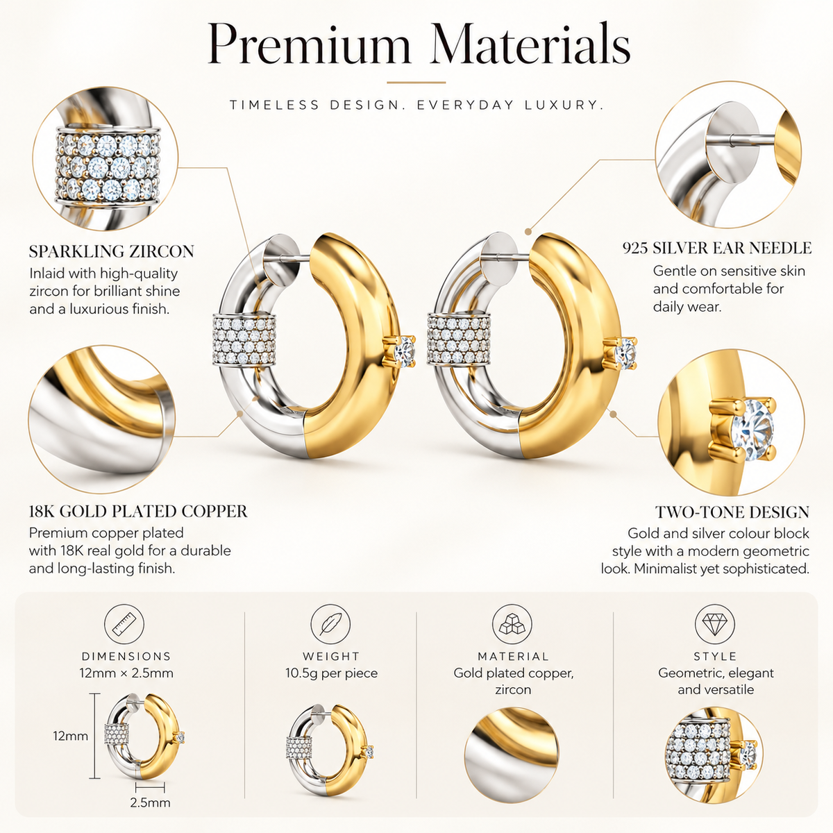 Nuba Elara Two-Tone Zircon Earrings