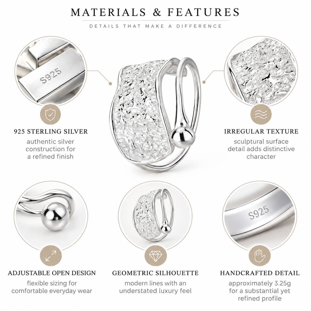Nuba Textured Open Geometric Ring