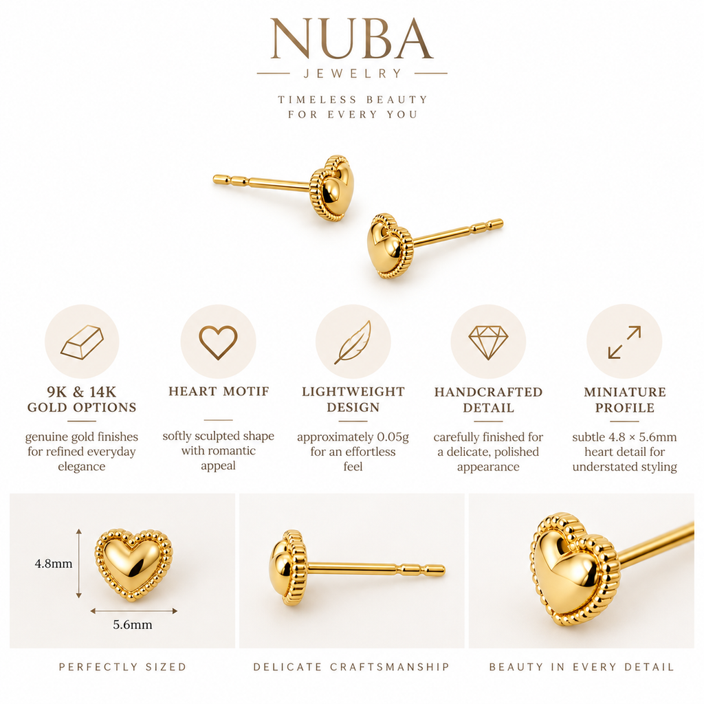 Nuba Heart Gold Stud Earrings