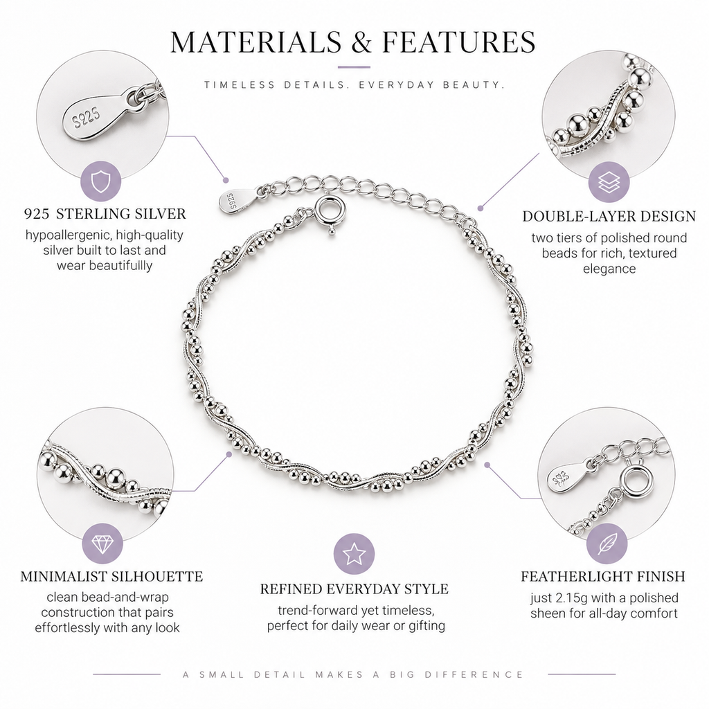 Nuba Double-Layer Silver Bead Bracelet