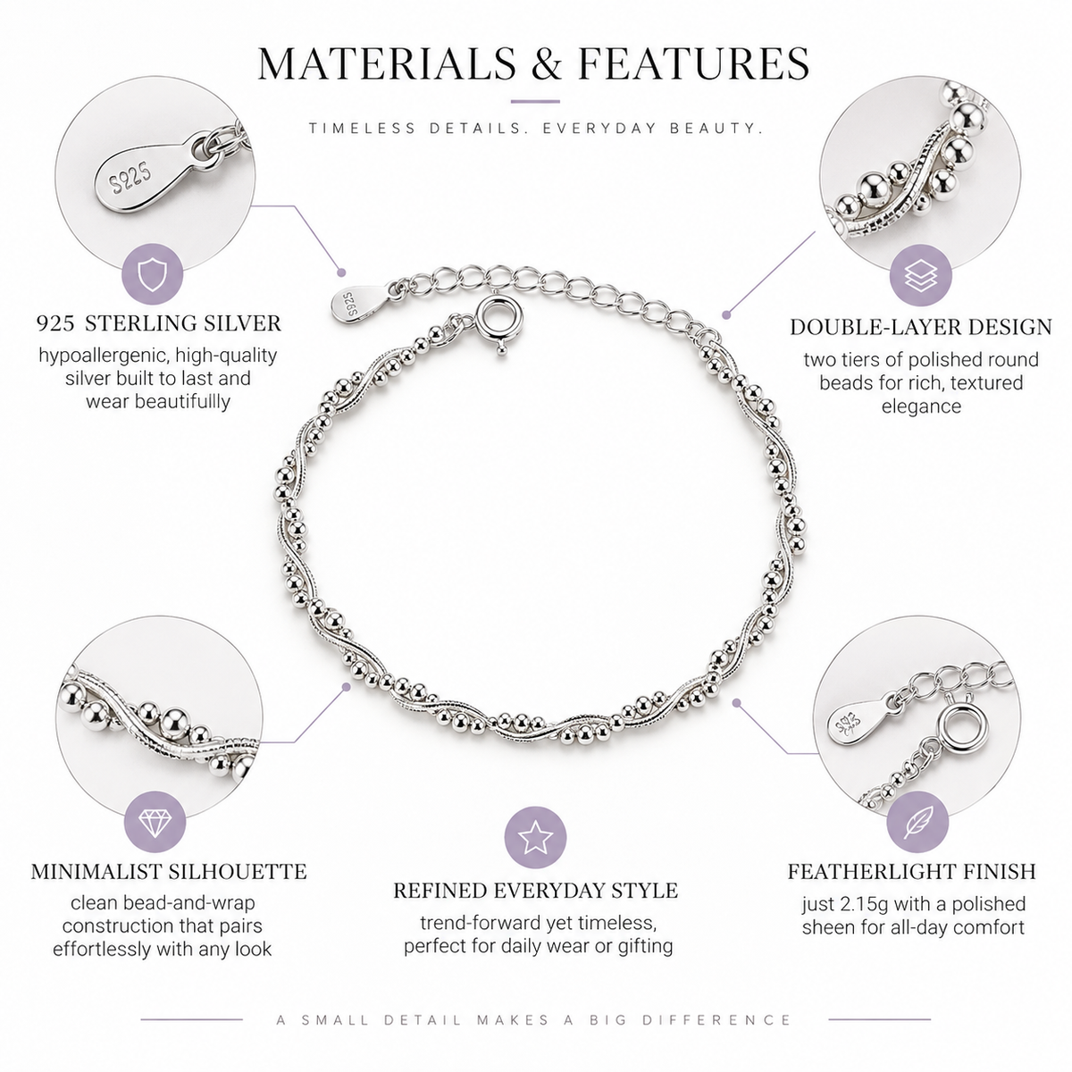 Nuba Double-Layer Silver Bead Bracelet