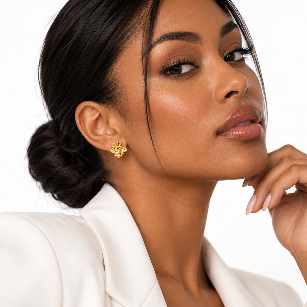 Nuba Geometric Gold Stud Earrings