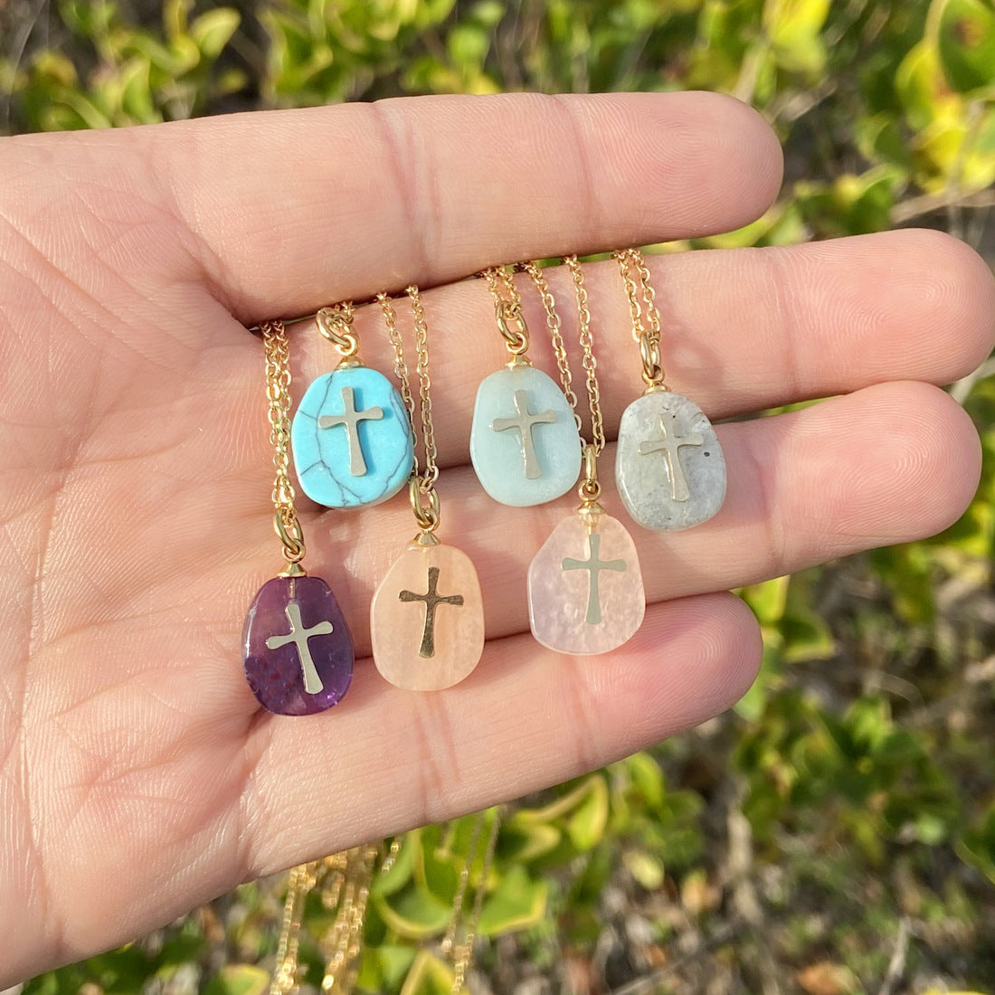 Nuba Natural Stone Cross Necklace