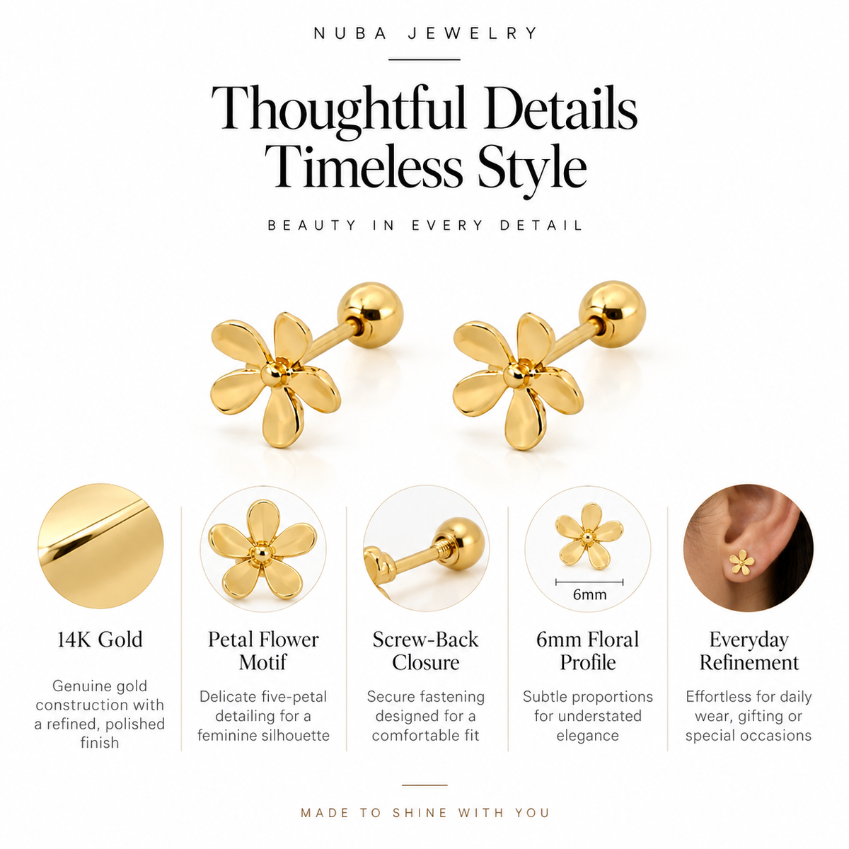 Nuba Petal Gold Stud Earrings