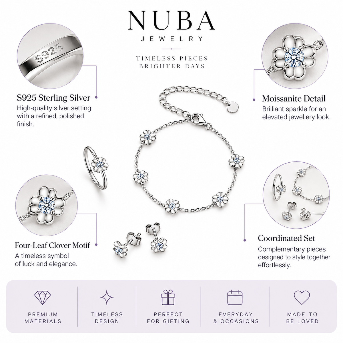 Nuba Moissanite Clover Jewellery Set