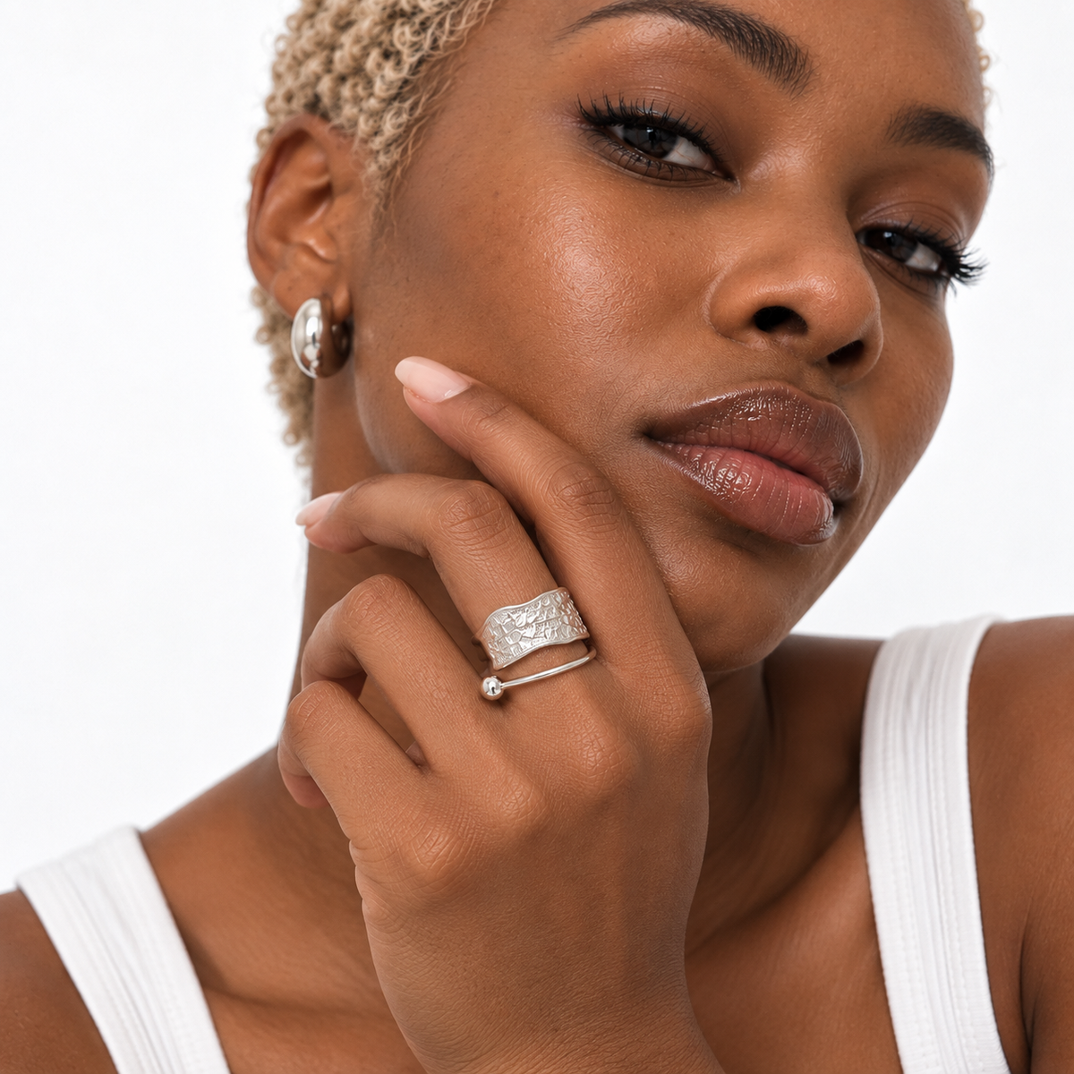Nuba Textured Open Geometric Ring