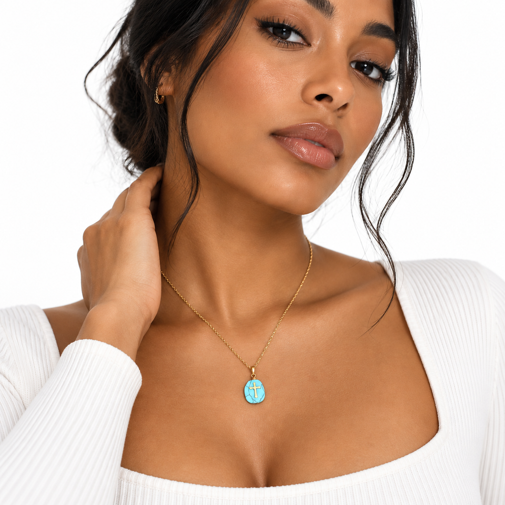 Nuba Natural Stone Cross Necklace