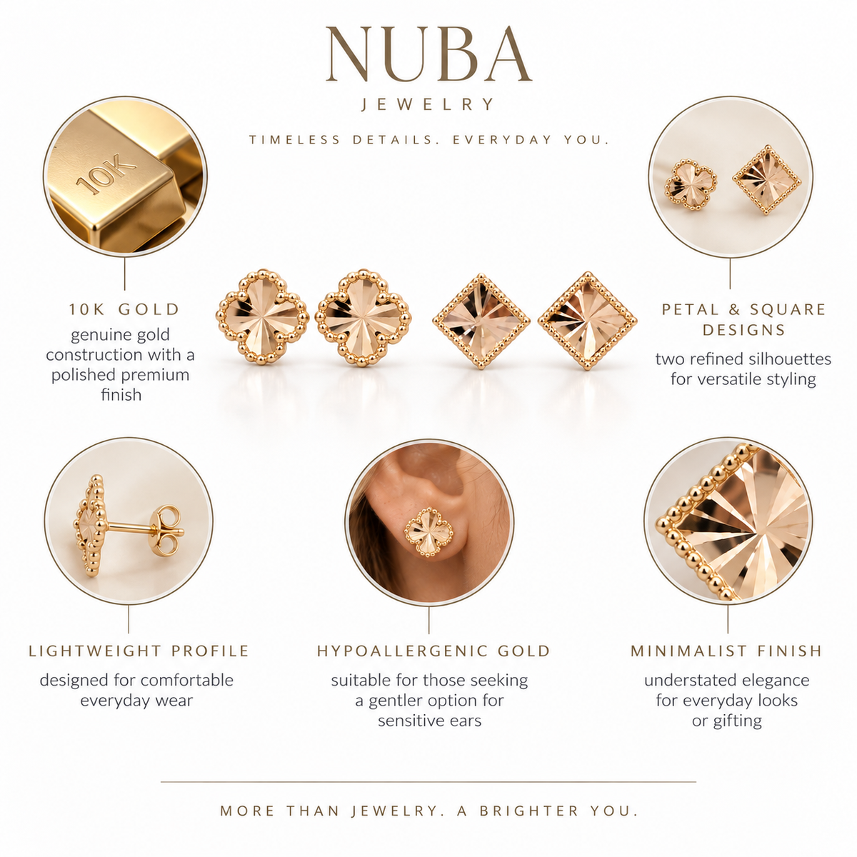 Nuba Petal & Square Gold Studs