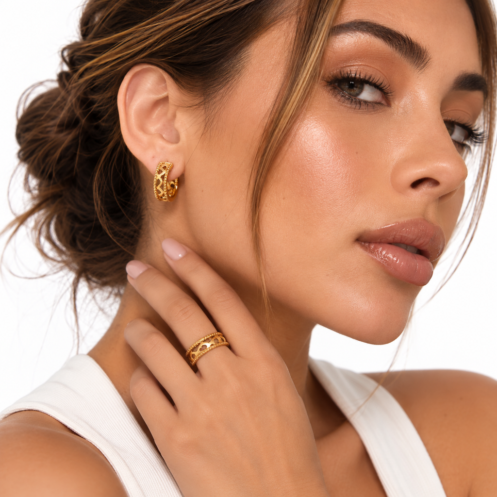 Nuba Lace Flower Gold Hoops