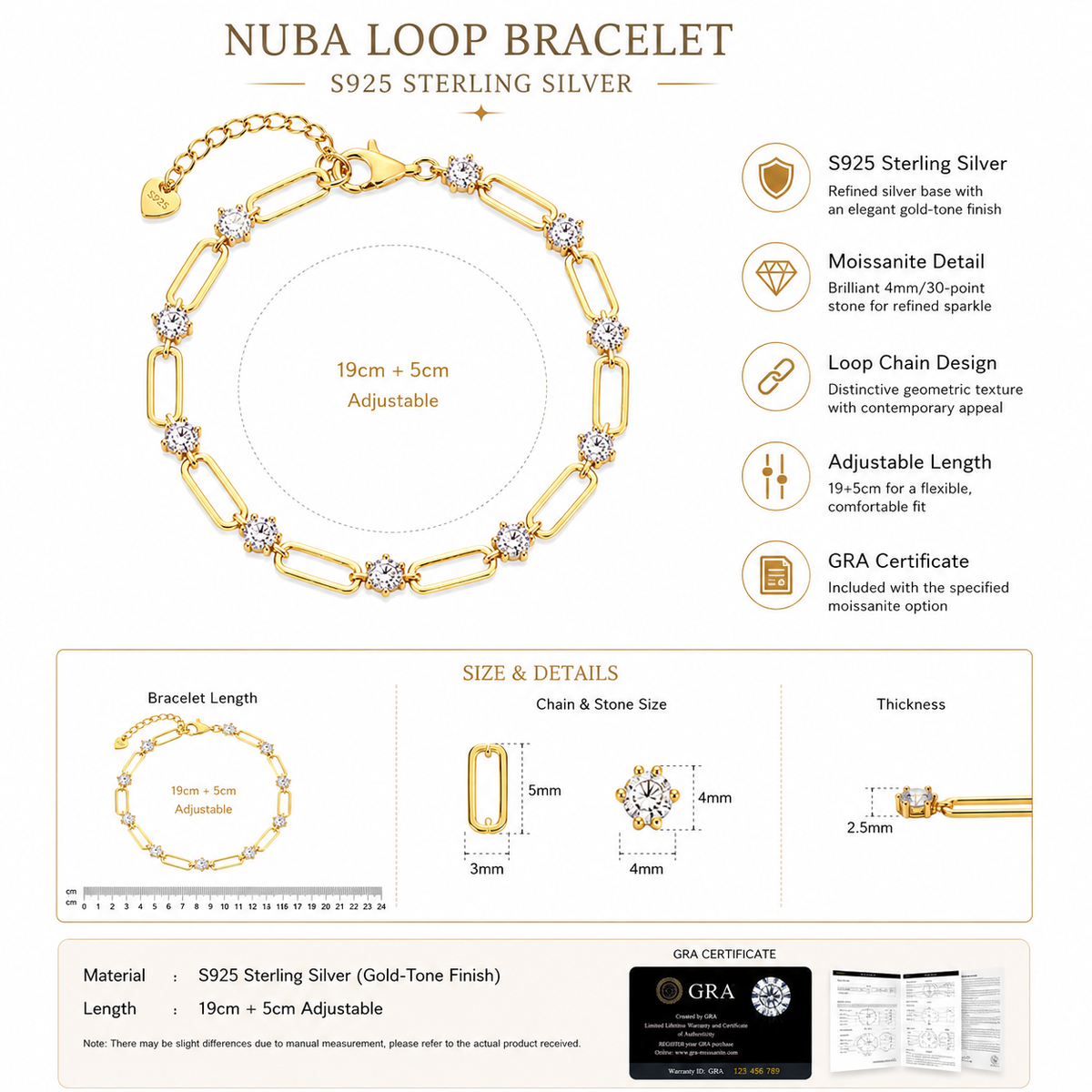Nuba Gold Loop Moissanite Bracelet