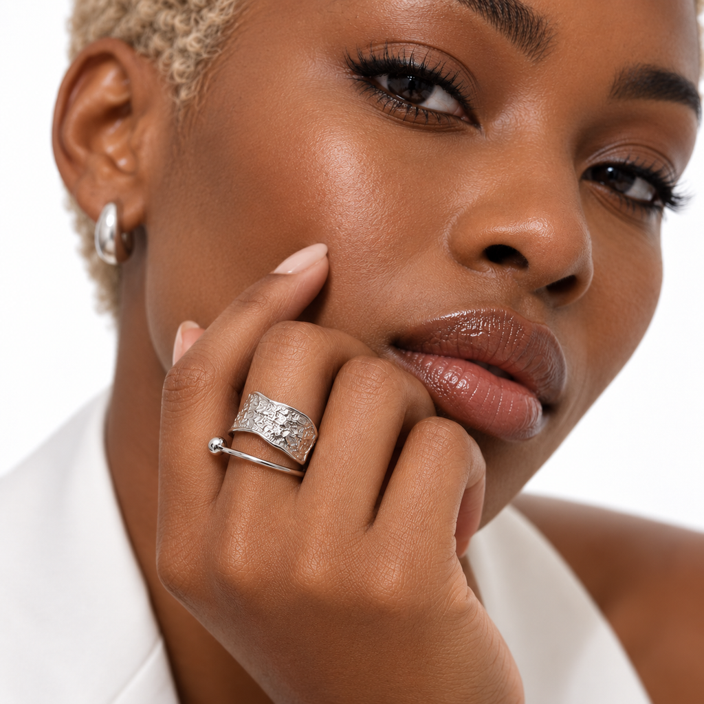 Nuba Textured Open Geometric Ring