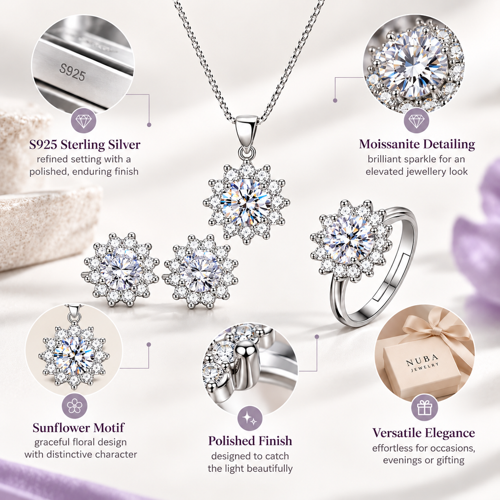 Nuba Sunflower Moissanite Jewellery Set