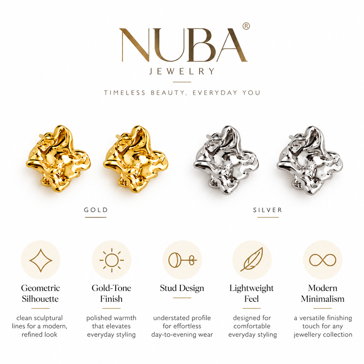 Nuba Geometric Gold Stud Earrings